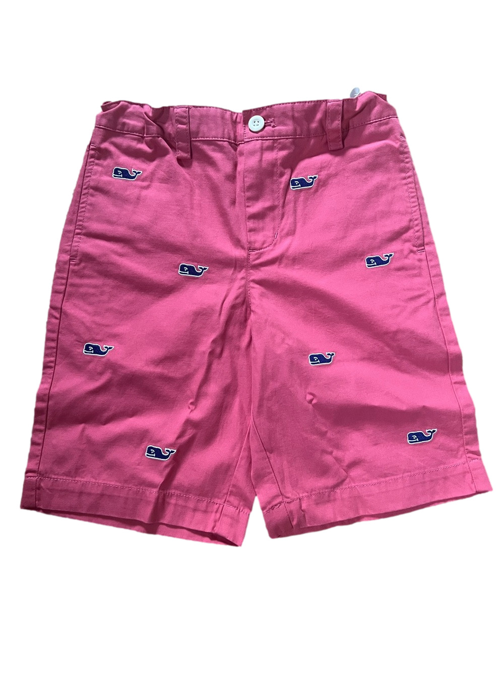 Vineyard Vines Kids Coral Shorts with Navy Whale Embroidery - Sz 7